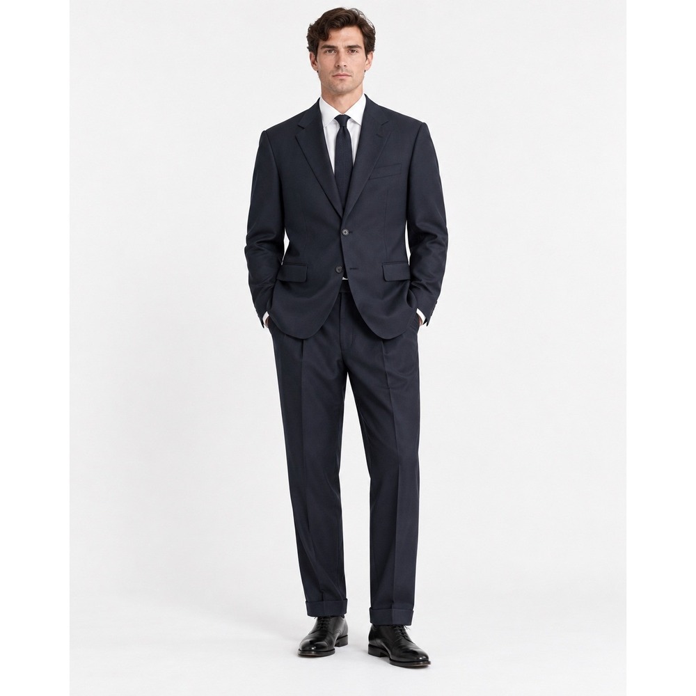 Lands' End Men's 38L Navy Blue Suit Set Wool Pleated Cuffed Pants Jacket